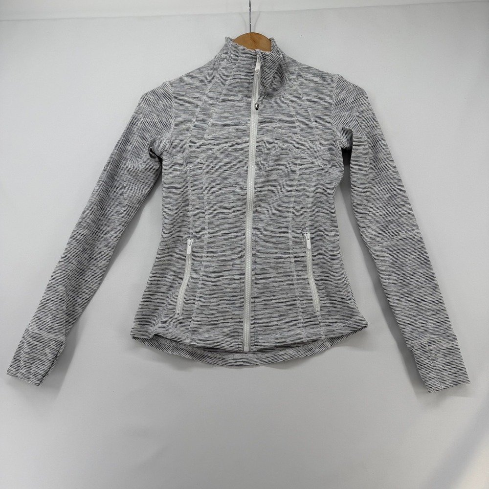 Lululemon Define Jacket Space Dye Striped White Black Full Zip Yoga Size 4